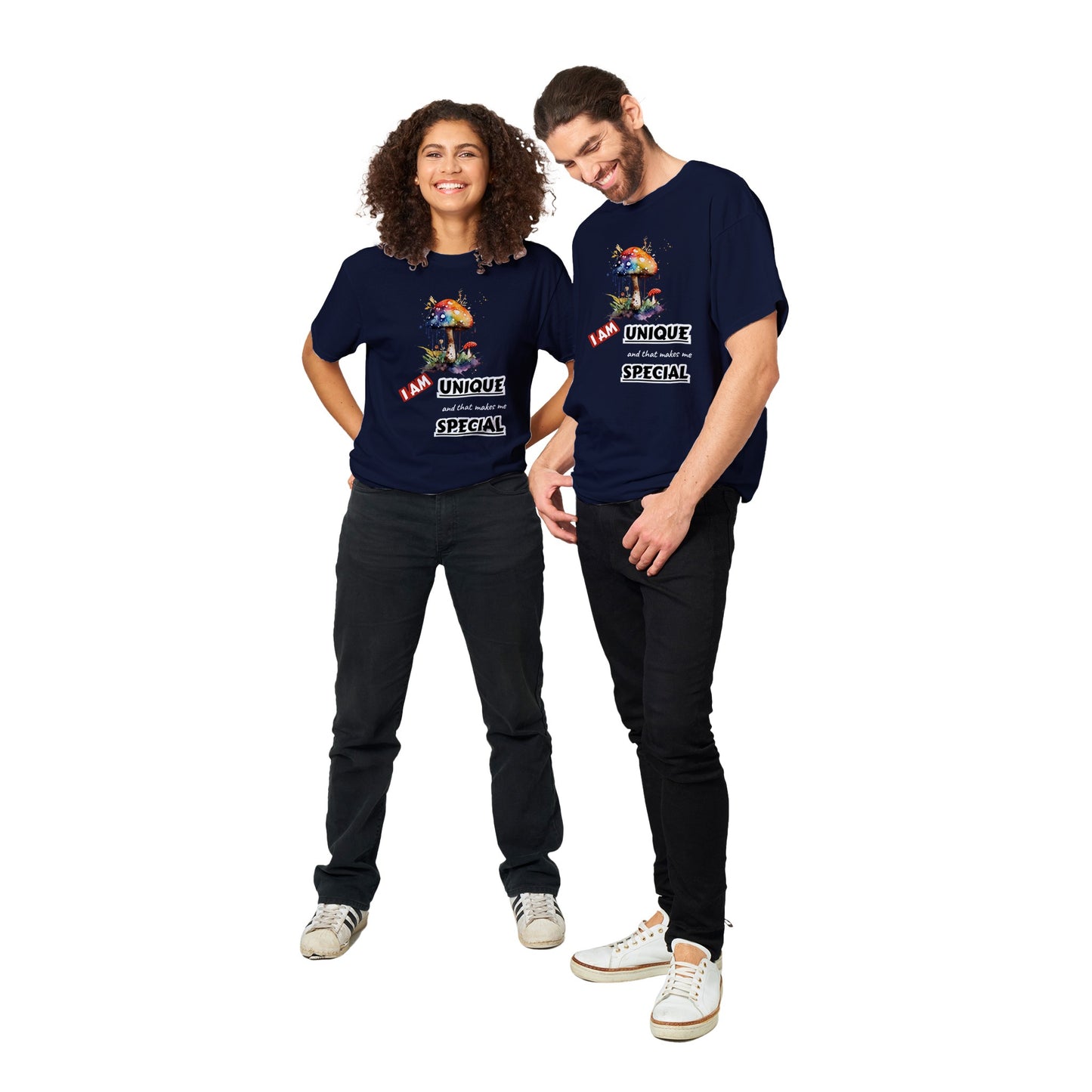 I AM UNIQUE, AND THAT MAKES ME SPECIAL - INSPIRATIONAL QUOTES FASHION COLOURFUL MUSHROOM MEN WOMEN navy T-SHIRT