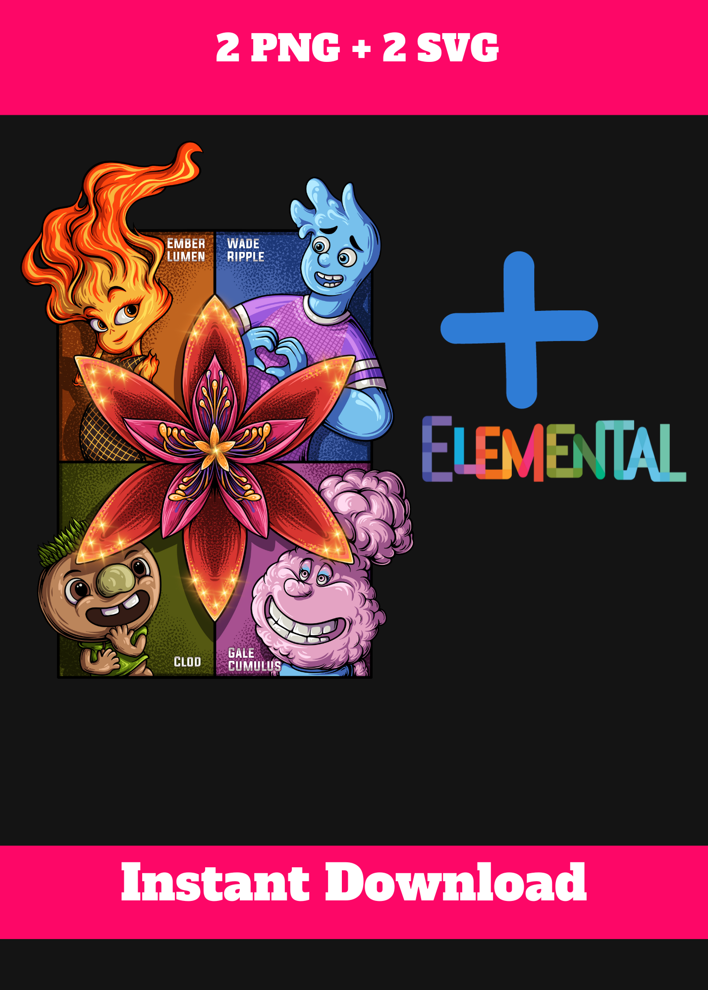 Vivisteria Flower, Elemental Png, Elemental Svg, Ember Fire Girl, Wade Water Boy, Elemental Svg, Cricut Files, Elemental Wall Art, Printable Design, Elemental Movie 2013, T-shirt design, pillow print, mug, Elemental hoodie, Sweatshirt, Stickers