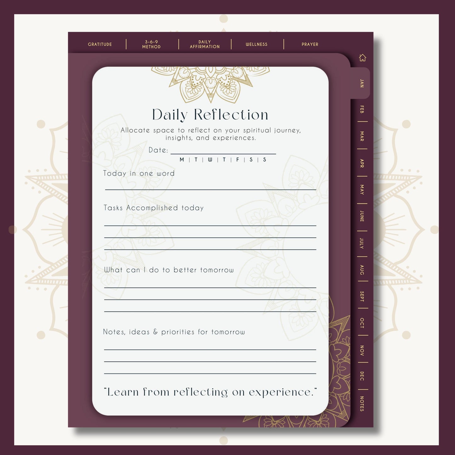 daily reflection, printable gratitude planner