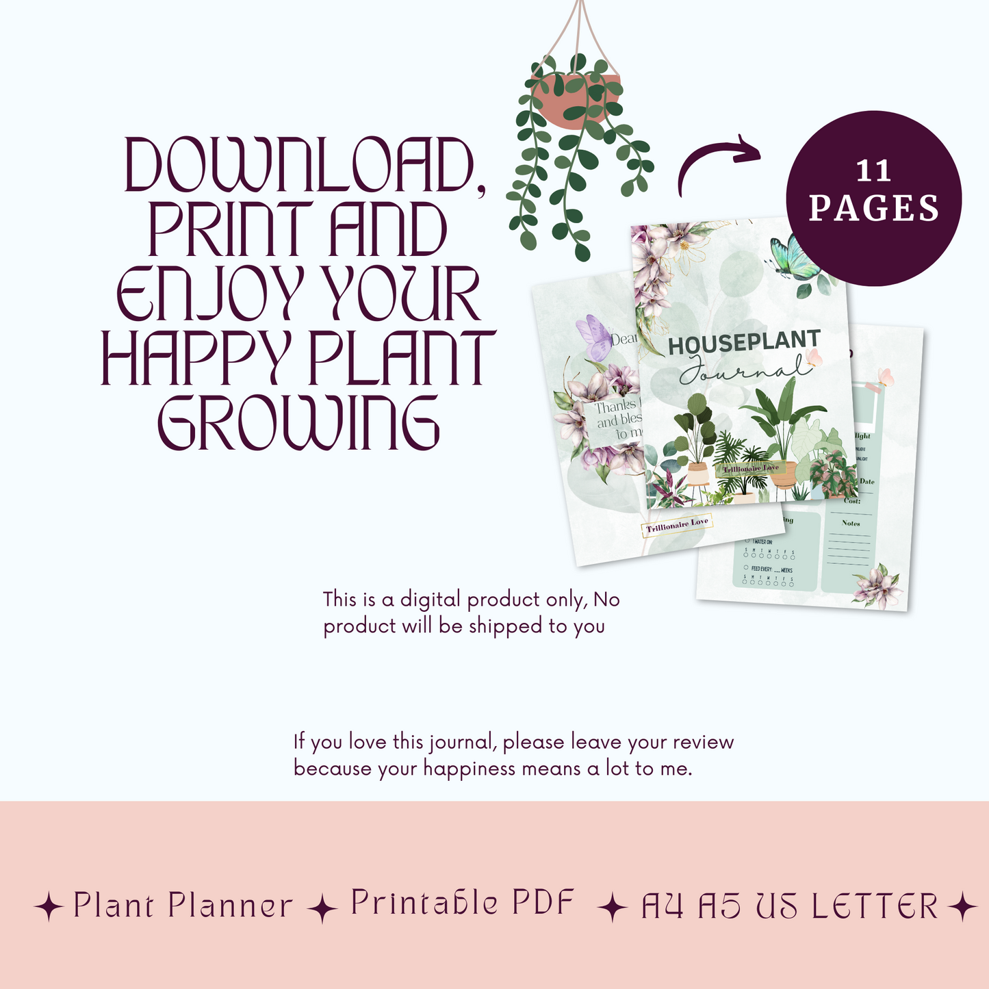 Ultimate Digital Houseplant Care Planner: Printable Indoor Plant Guide & Journal PDF
