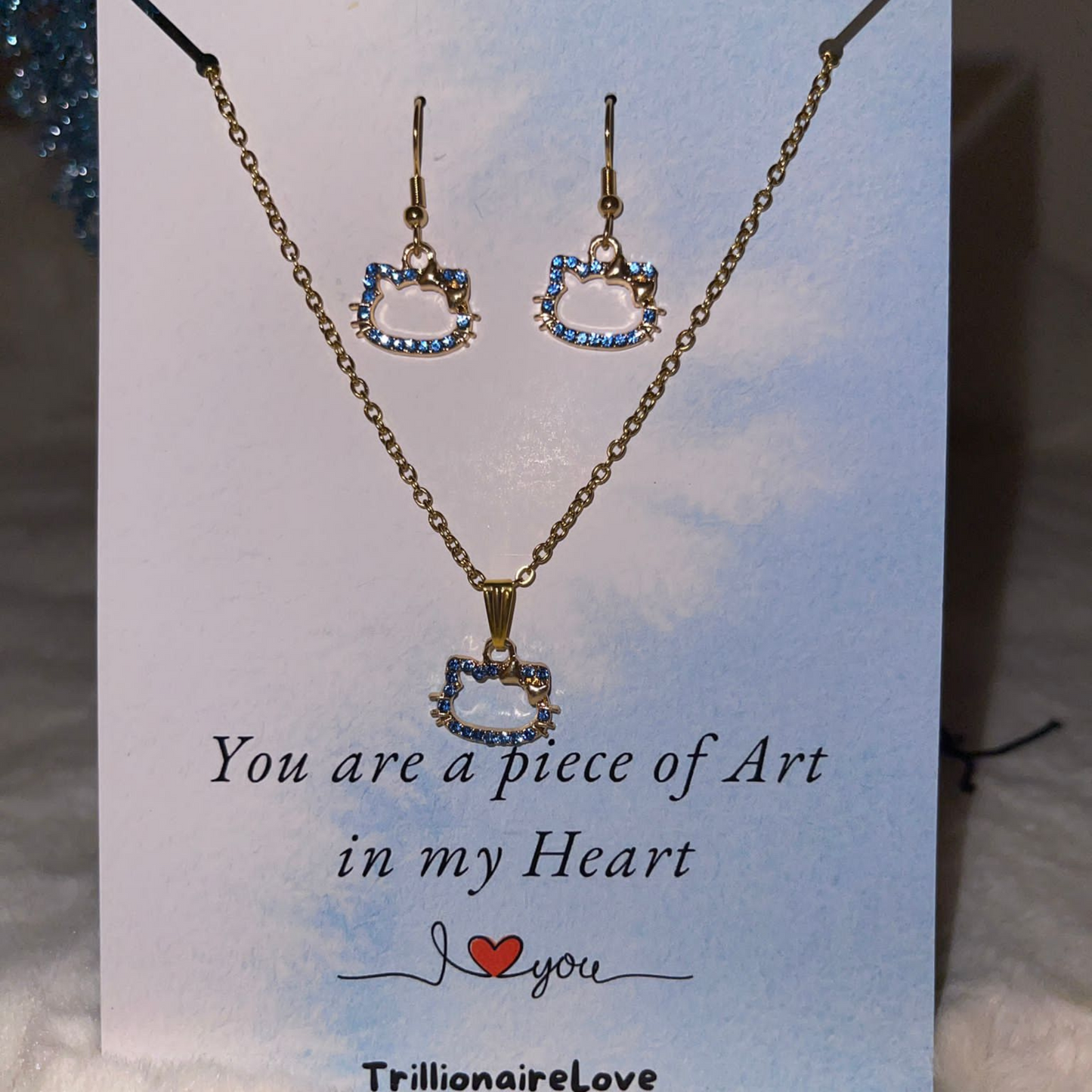 Cute cat Kitty Necklace Set, Kwaii Kitty, Stainless Steel, Gift For Her