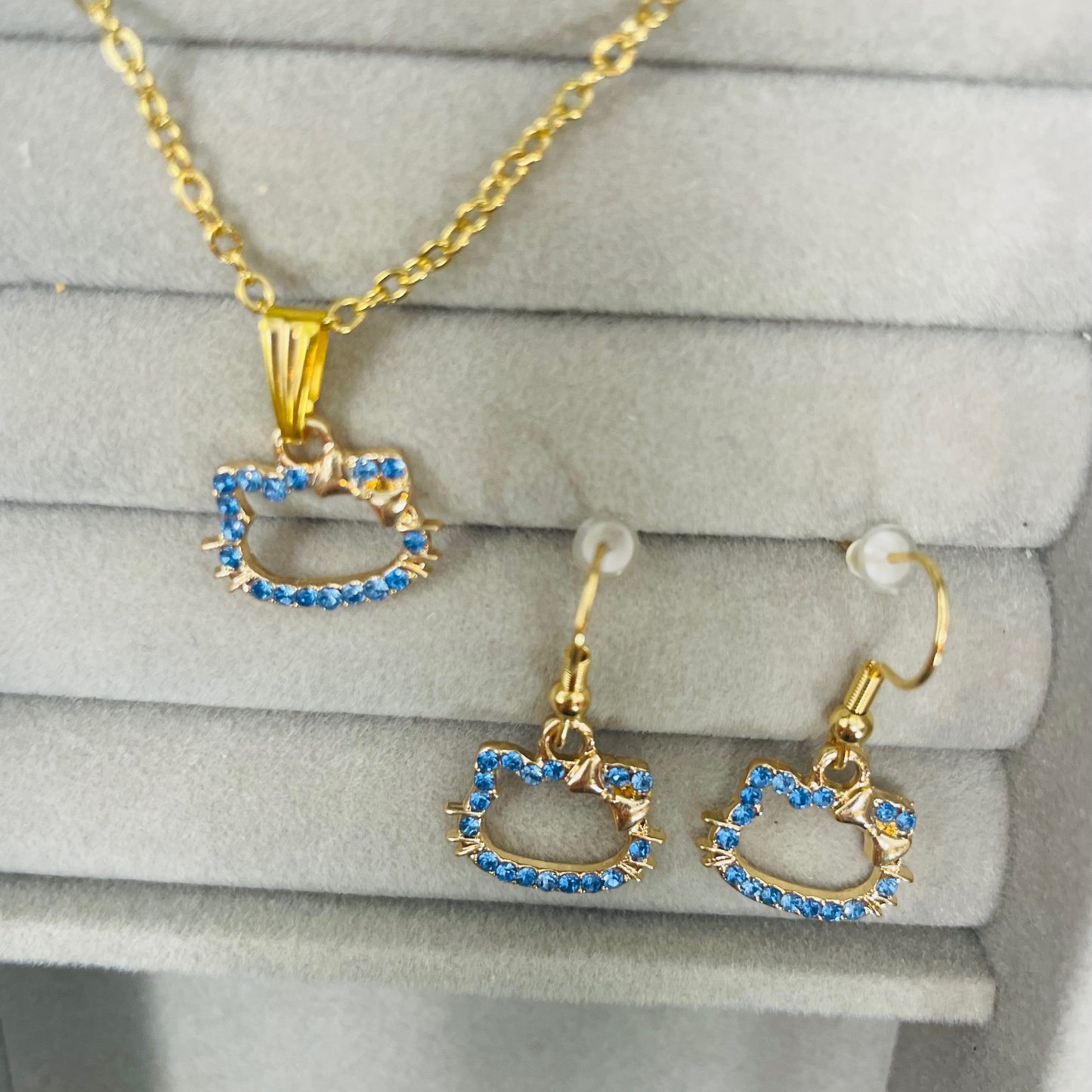 Cute cat Kitty Necklace Set, Kwaii Kitty, Stainless Steel, Gift For Her