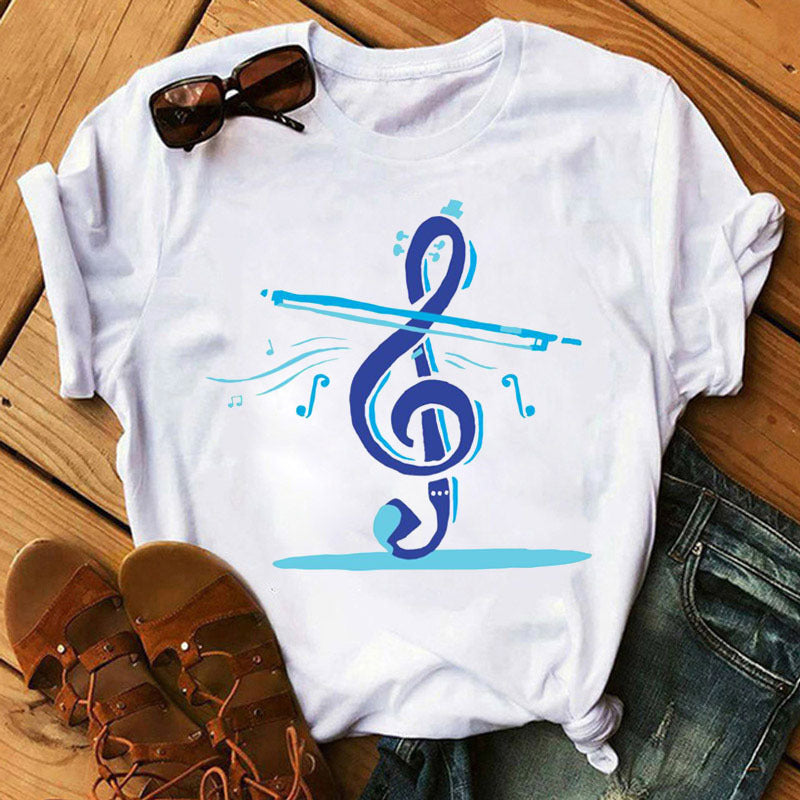 Positive Women's Music Note Printing Kawaii Top Love Female T-shirt
