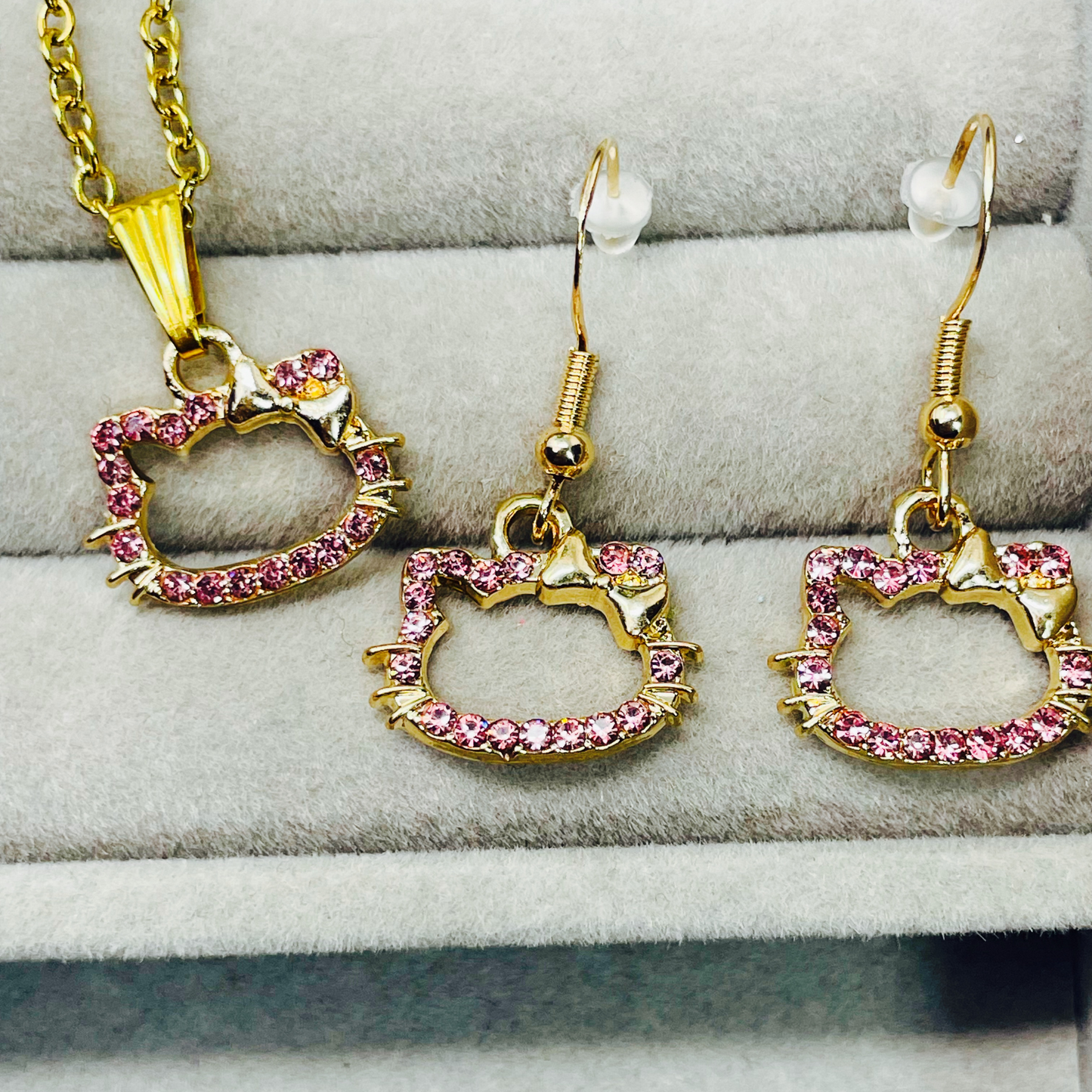 Cute cat Kitty Necklace Set, Kwaii Kitty, Stainless Steel, Gift For Her