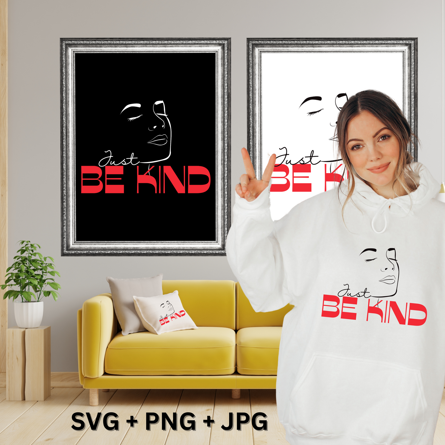 Just Be Kind Svg, Kindness Svg, Inspirational Svg, Woman Face Line Art Svg, Positive Svg, Png Cut File