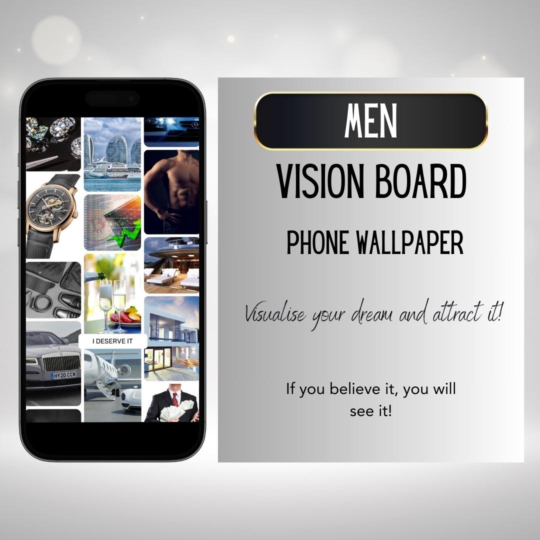 Vision Board Phone Wallpaper, Law Of Attraction, Money wallpaper, Lifestyle, Manifesting, Aesthetic Phone Lockscreen, For Men, Digital Download