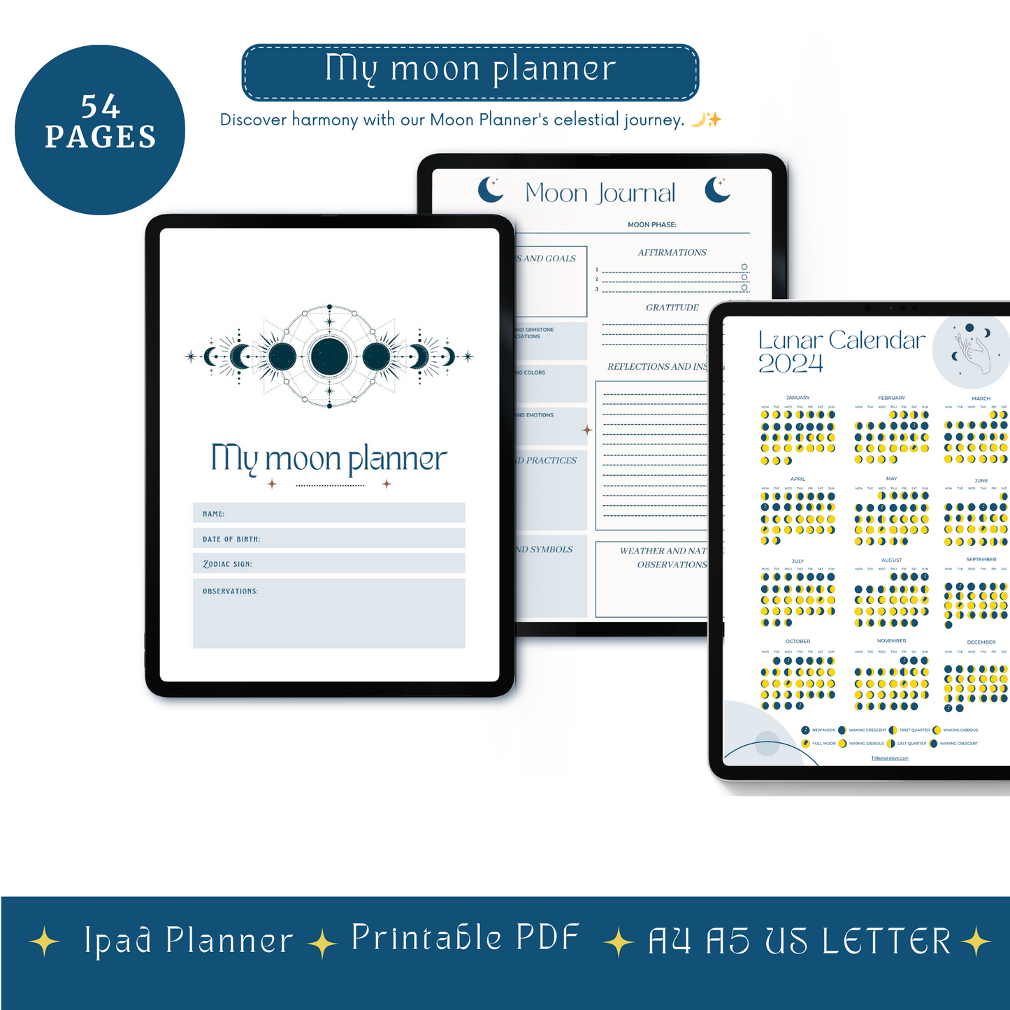 Moon Planner | Moon Journal | Moon Tracker | Moon Calendar | Digital Download