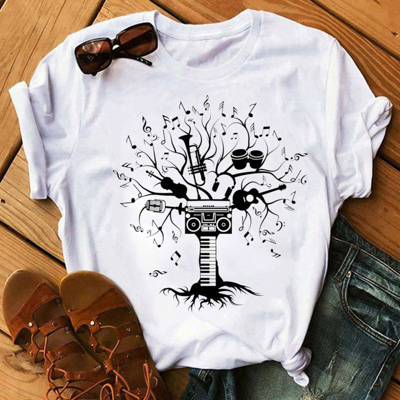 Positive Women's Music Note Printing Kawaii Top Love Female T-shirt
