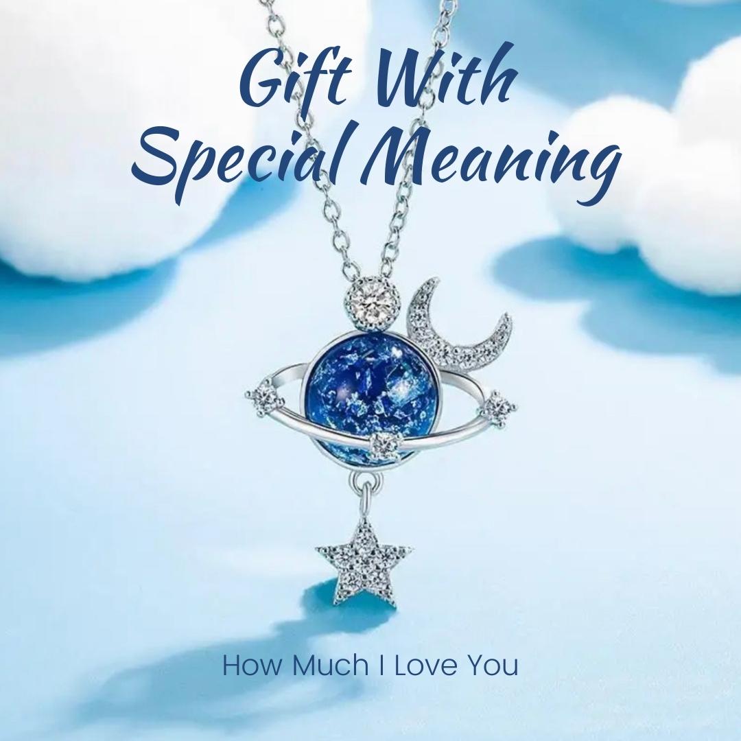 Taylor Swift Necklace, Blue Opal Moon, Saphire Pendant, Crystal Moon, Planet, Saturn, Star, I Love You To The Moon And To Saturn Necklace, Handmade Gift