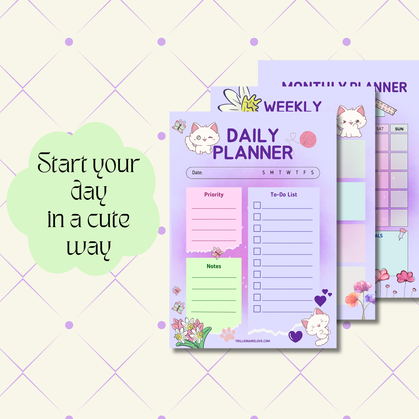 Cute Daily Planner Printable, Weekly Planner, Monthly Planner, A4 & A5