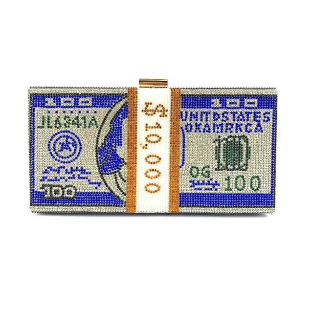 Attract $10,000 Crystal Bling-Bling Money Clutch Bag