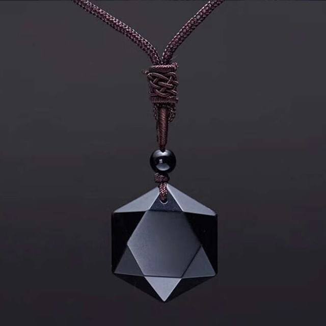 Black and Blue Feng Shui Obsidian Hexagon Star Pendant Lucky Love Necklace