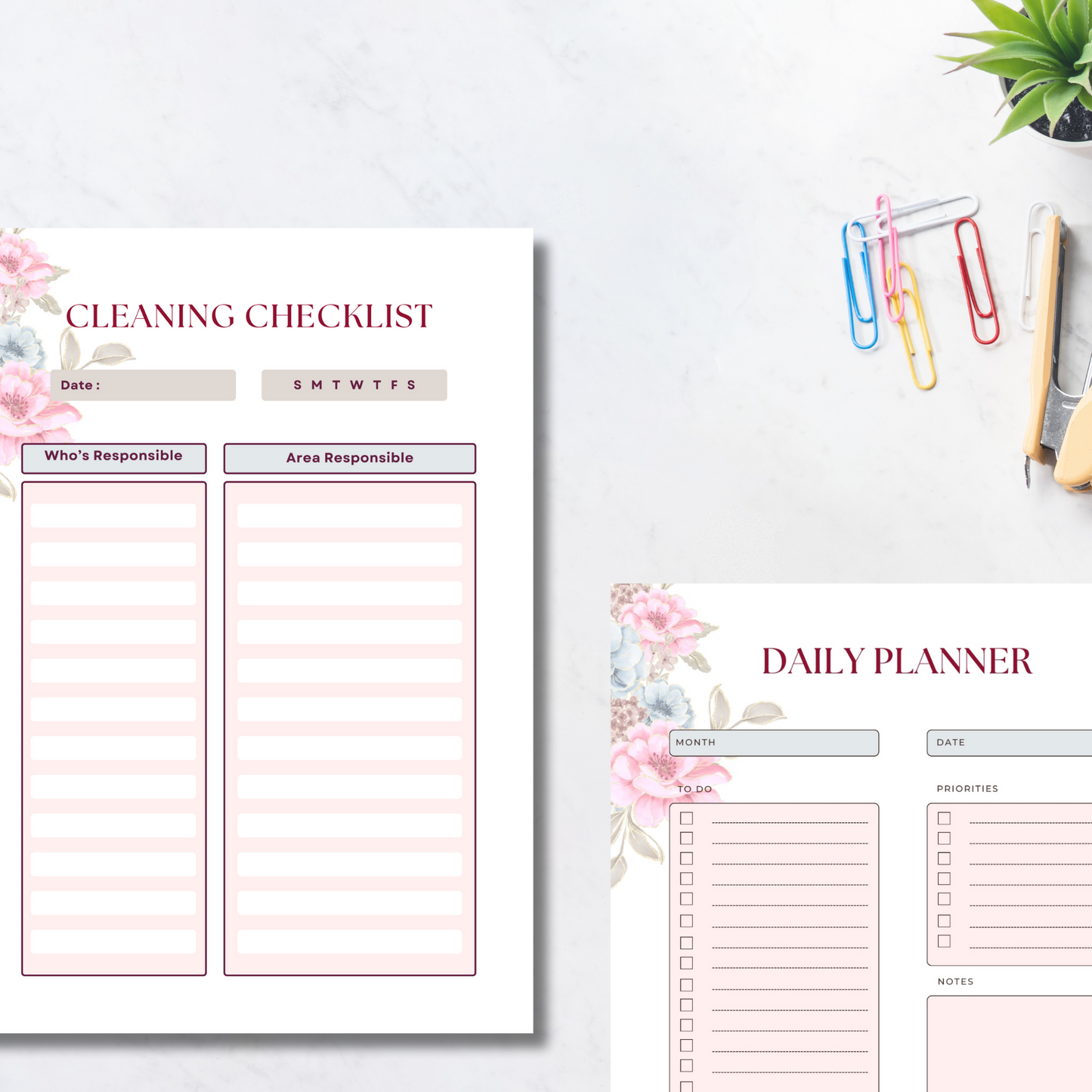 pink cleaning checklist template. this template allowyou to know who is in charge for each area of cleaning. cleaning checklist and planner