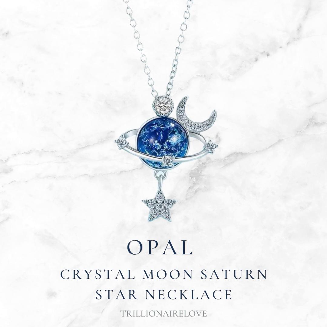Taylor Swift Necklace, Blue Opal Moon, Saphire Pendant, Crystal Moon, Planet, Saturn, Star, I Love You To The Moon And To Saturn Necklace, Handmade Gift