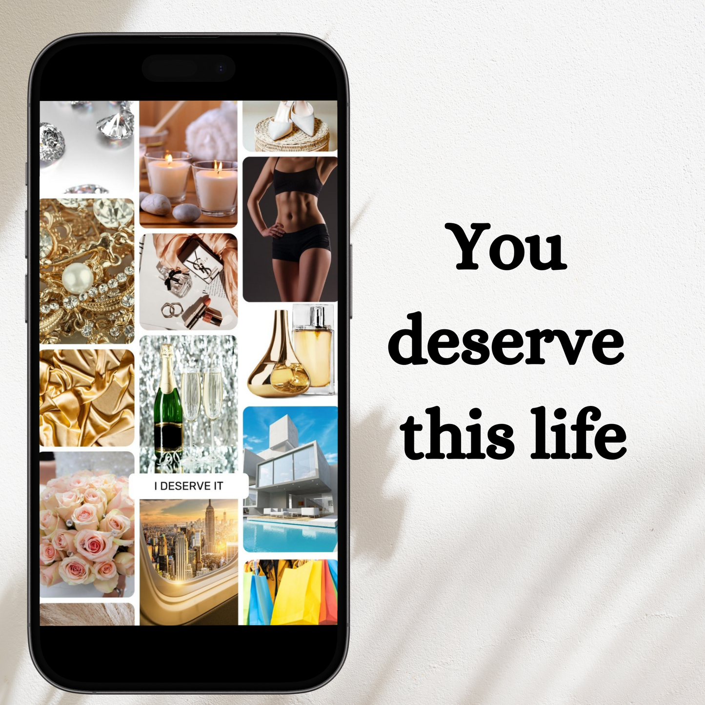 luxury lifestyle vision board made for women. Visualise your life full of blessings. Vision Board iPhone lock screen, Law Of Attraction, Women wallpaper, Luxury Lifestyle, Manifesting, Cute Love Aesthetic Smartphone Screen Saver, Gift For Her
