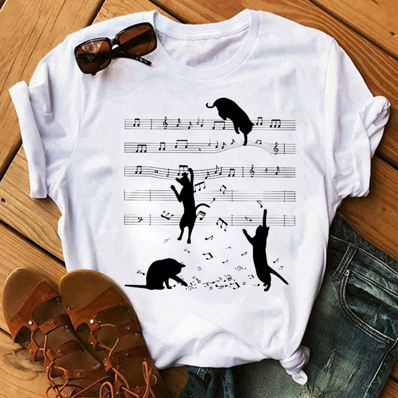 Positive Women's Music Note Printing Kawaii Top Love Female T-shirt