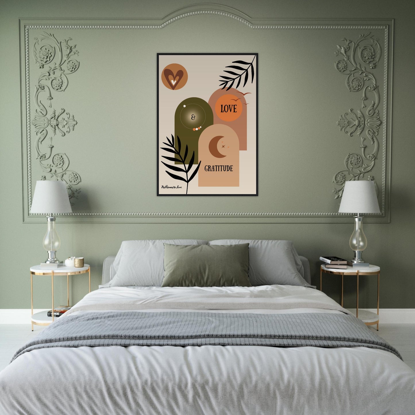 "Love & Gratitude" - Inspirational Quote Wall Decoration Premium Semi-Glossy Paper Wooden Framed Poster