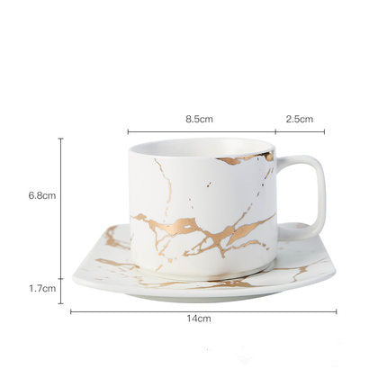 Coffee Mugs In White, Black and Gold Marble Effect Inlay