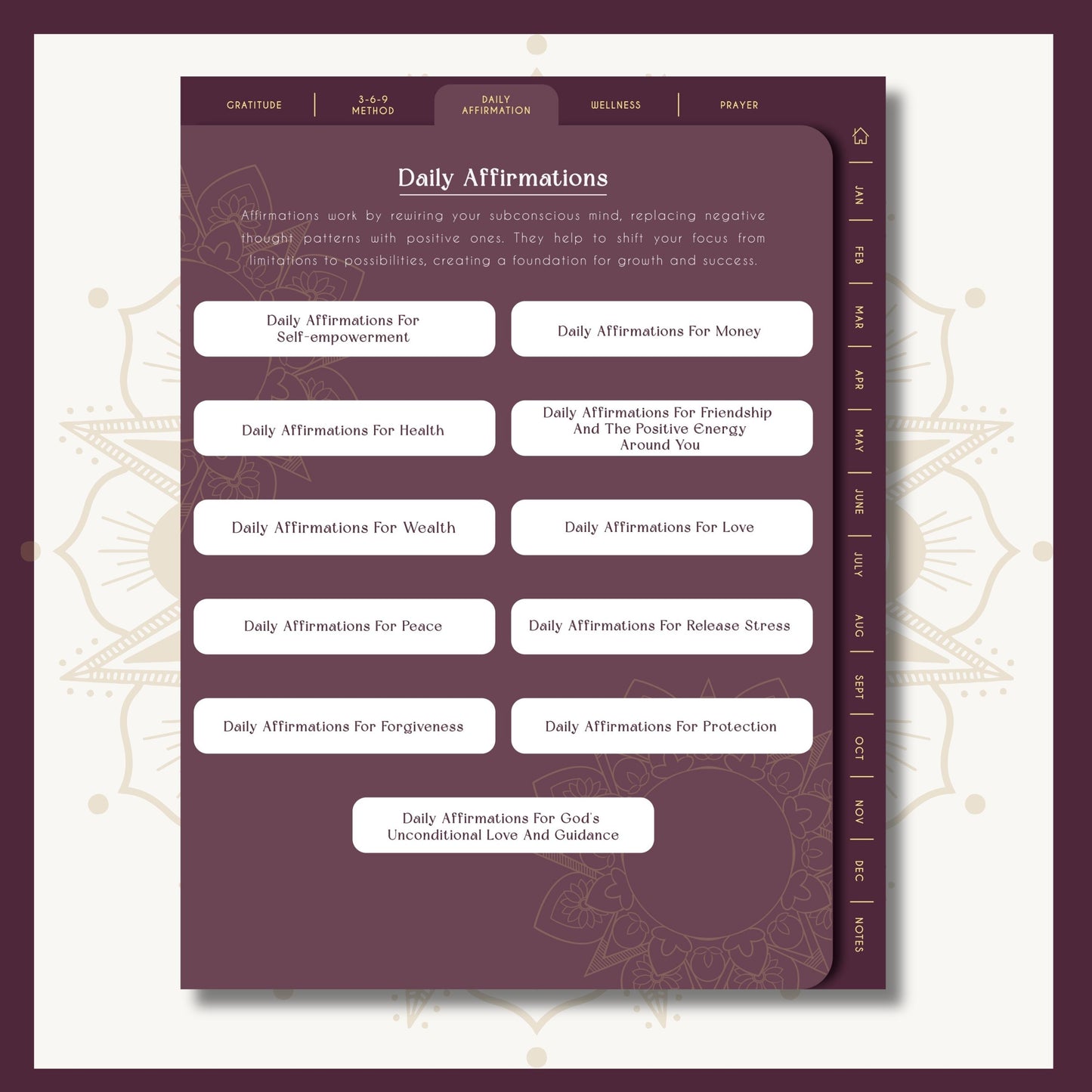 Affirmation Planner, Prayer Planner, self care planner, Mood Tracker, 369 Method, Vision Board, Prayer tracker, Gratitude Journal, Digital Gratitude Planner, Mindfulness Journal, Gratitude Tracker, Goodnotes Planner, printable gratitude journal
