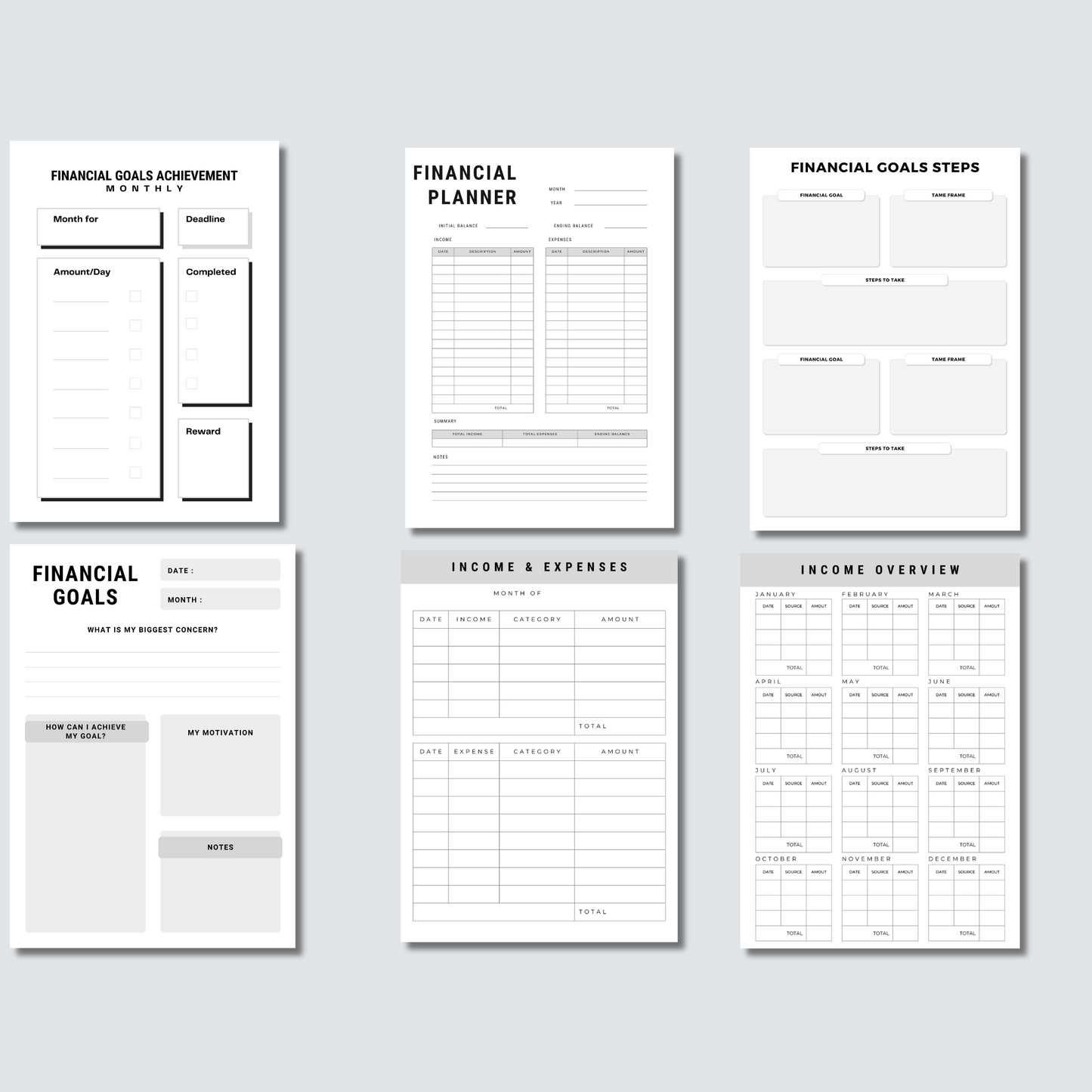 financial goal planner, financial goal tracker, income and expenses, income overview