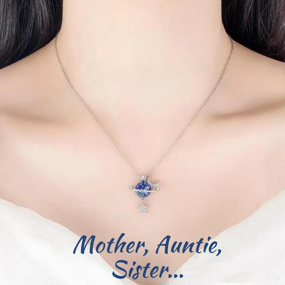 Taylor Swift Necklace, Blue Opal Moon, Saphire Pendant, Crystal Moon, Planet, Saturn, Star, I Love You To The Moon And To Saturn Necklace, Handmade Gift