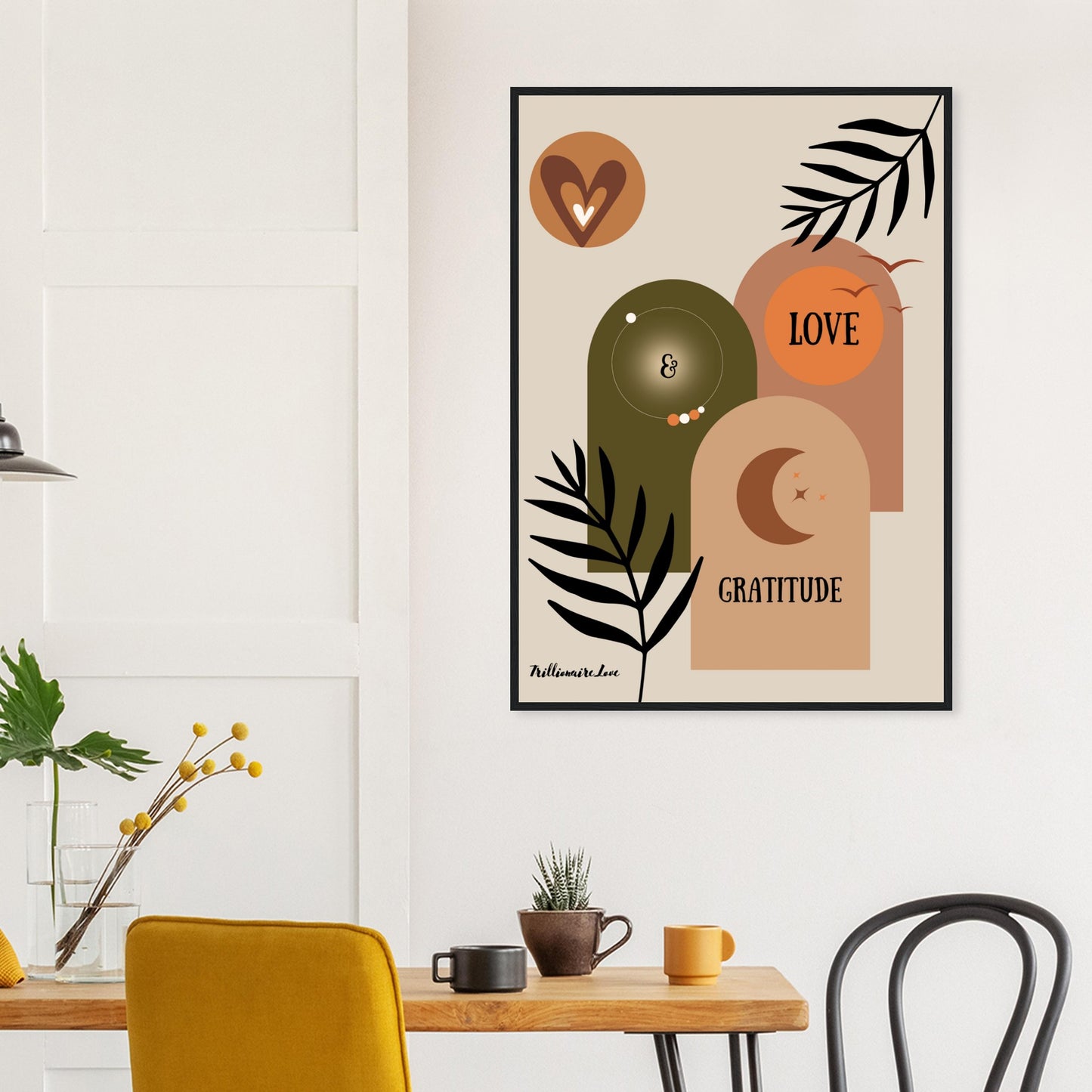 "Love & Gratitude" - Inspirational Quote Wall Decoration Premium Semi-Glossy Paper Wooden Framed Poster