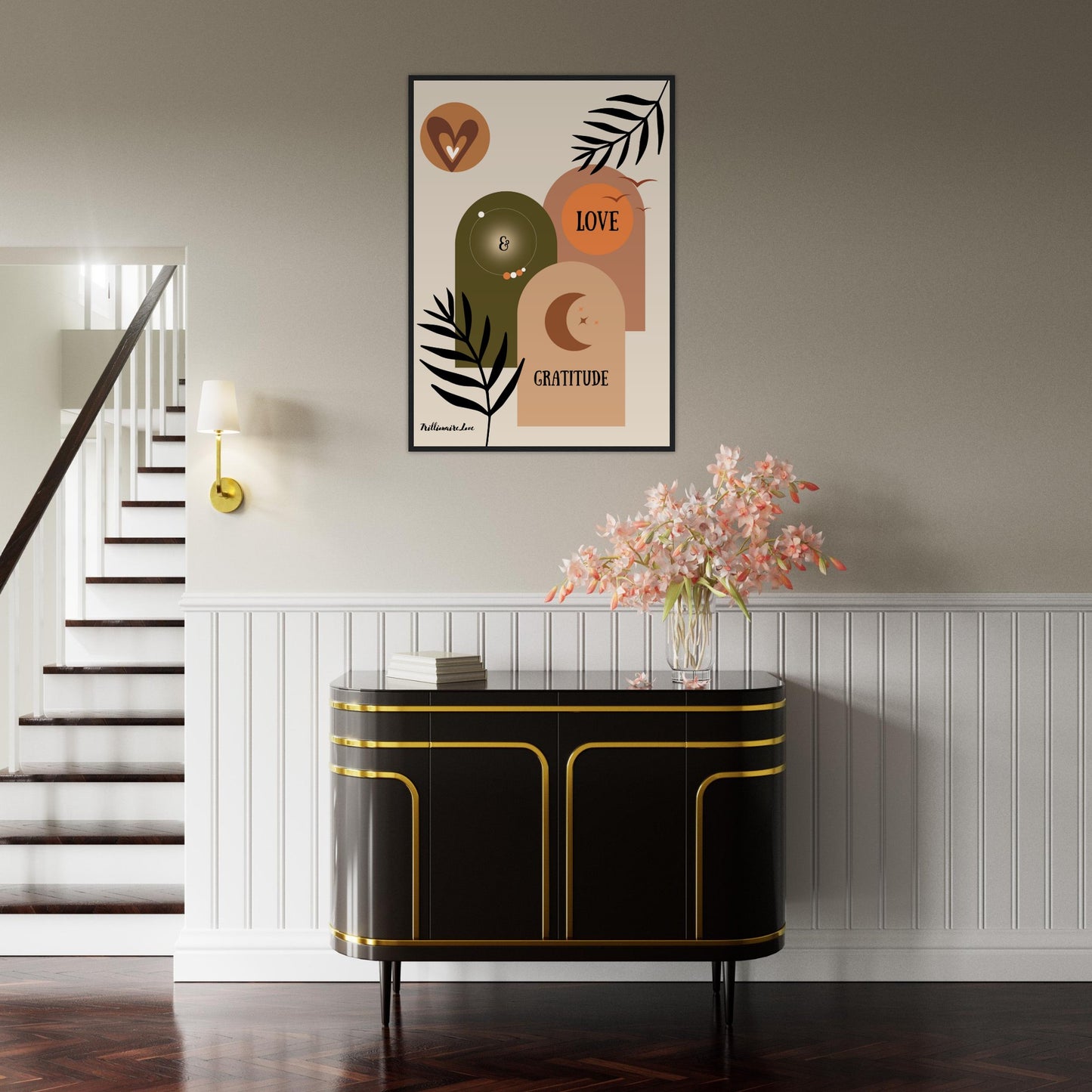 "Love & Gratitude" - Inspirational Quote Wall Decoration Premium Semi-Glossy Paper Wooden Framed Poster