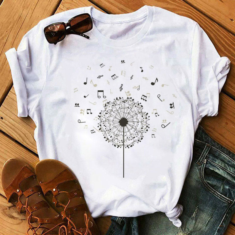 Positive Women's Music Note Printing Kawaii Top Love Female T-shirt