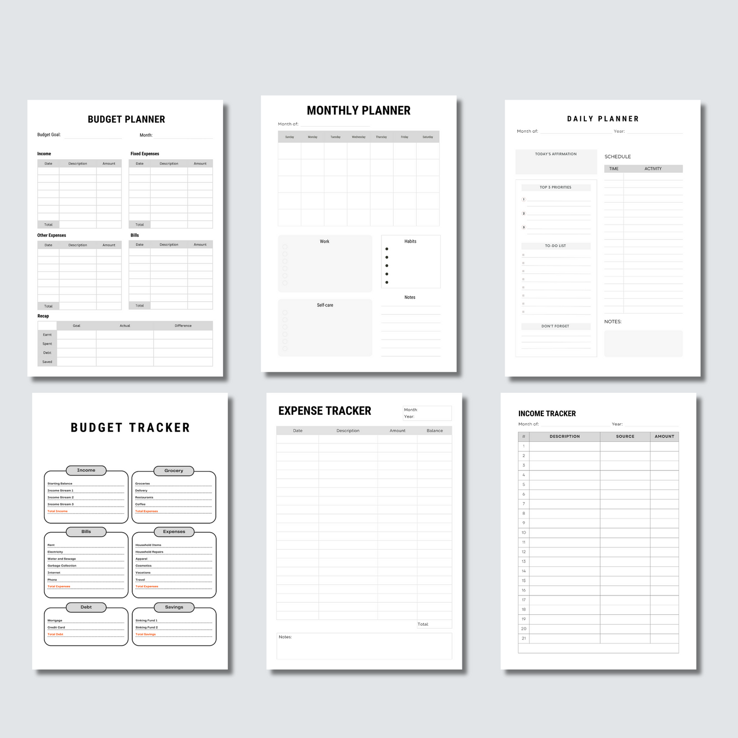 budget planner, monthly planner, daily planner, budget tracker, expense tracker, income tracker