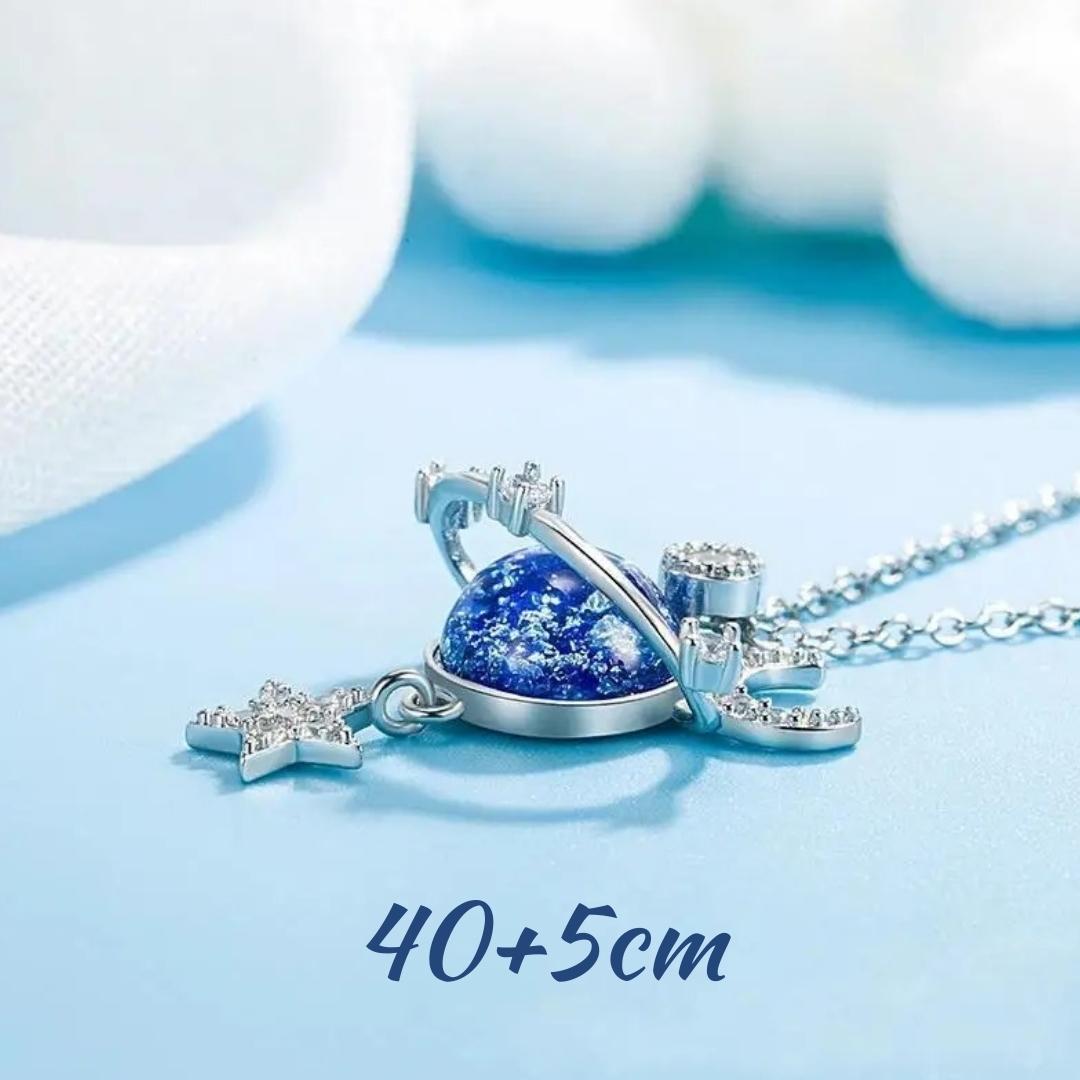 Taylor Swift Necklace, Blue Opal Moon, Saphire Pendant, Crystal Moon, Planet, Saturn, Star, I Love You To The Moon And To Saturn Necklace, Handmade Gift