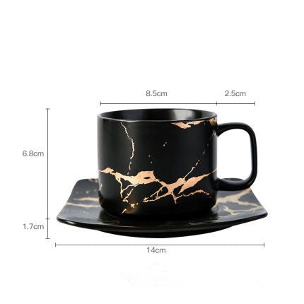 Coffee Mugs In White, Black and Gold Marble Effect Inlay