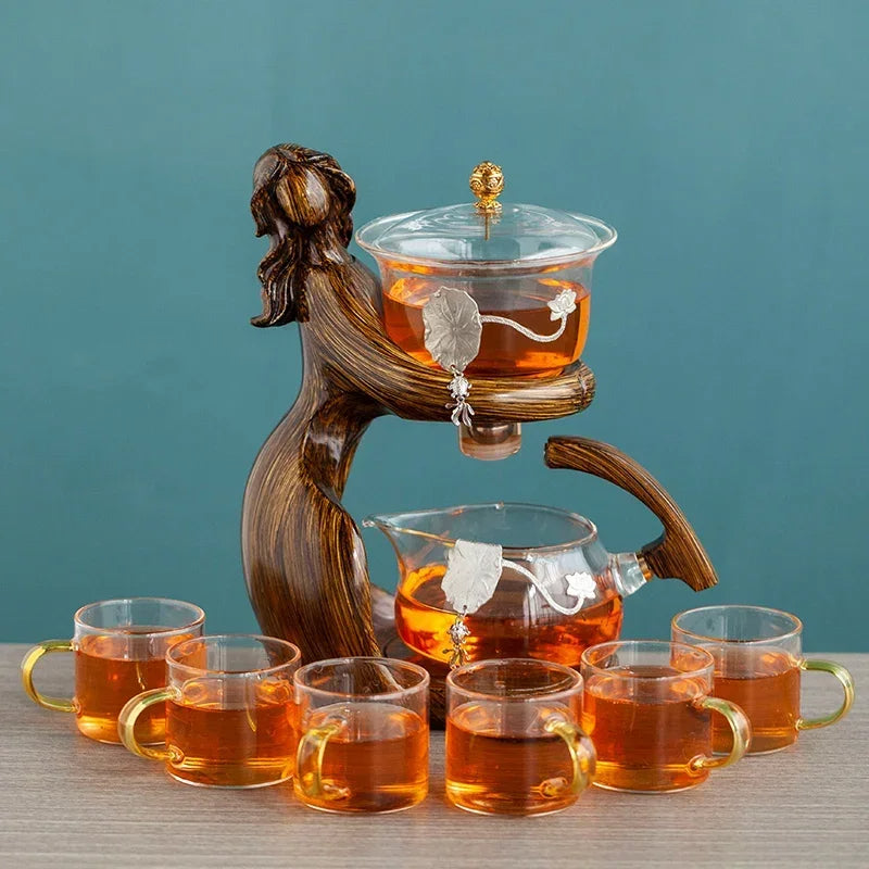 Maid Semi-automatic Tea Set Making Kungfu Glass Tea Infusers