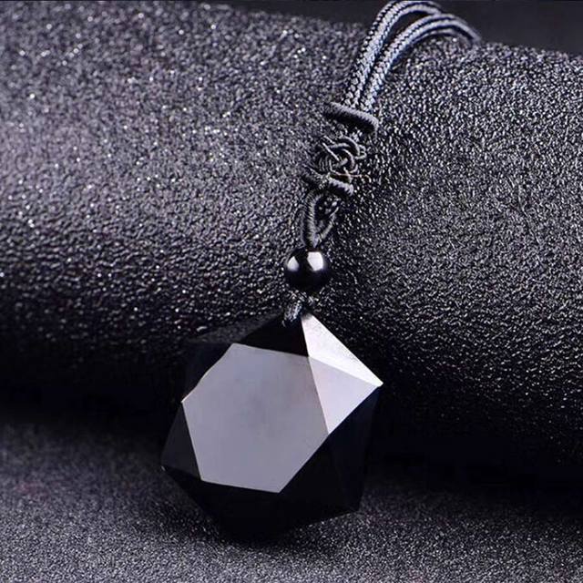 Black and Blue Feng Shui Obsidian Hexagon Star Pendant Lucky Love Necklace
