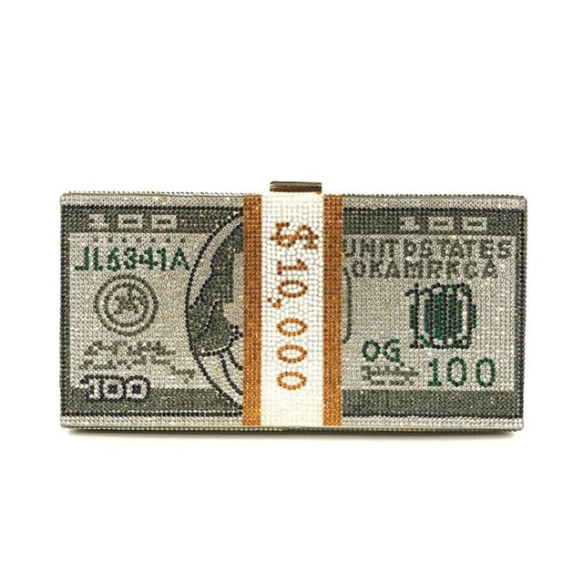Attract $10,000 Crystal Bling-Bling Money Clutch Bag