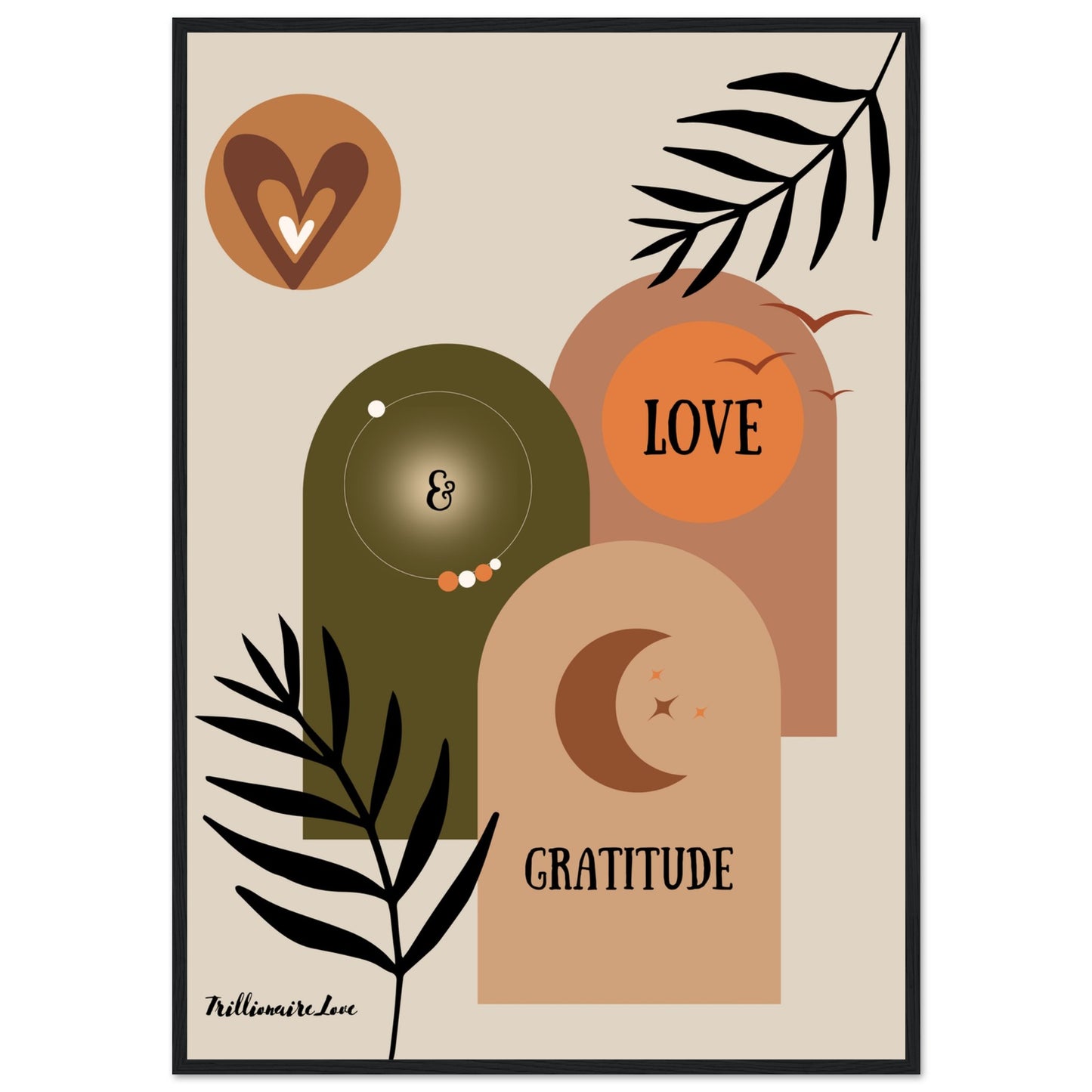 "Love & Gratitude" - Inspirational Quote Wall Decoration Premium Semi-Glossy Paper Wooden Framed Poster