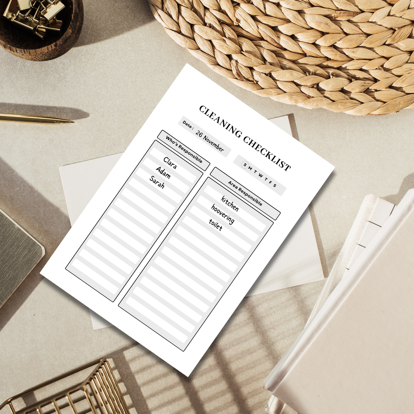 Minimalist Cleaning Checklist, Home Office Cleaning Schedule, Cleaning Planner, Cleaning Template