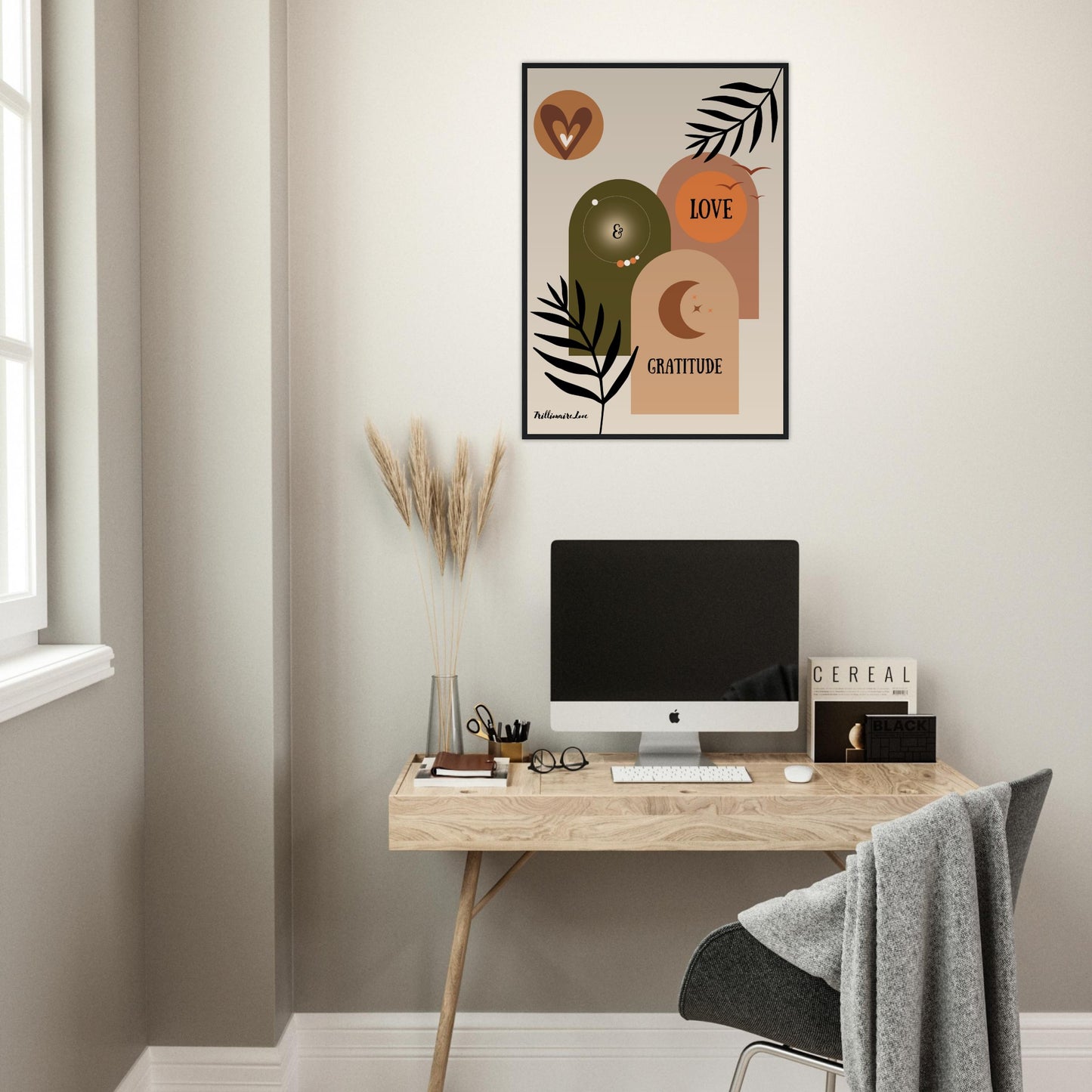 "Love & Gratitude" - Inspirational Quote Wall Decoration Premium Semi-Glossy Paper Wooden Framed Poster