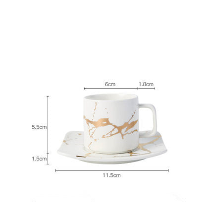 Coffee Mugs In White, Black and Gold Marble Effect Inlay