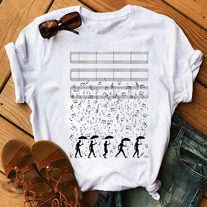 Positive Women's Music Note Printing Kawaii Top Love Female T-shirt