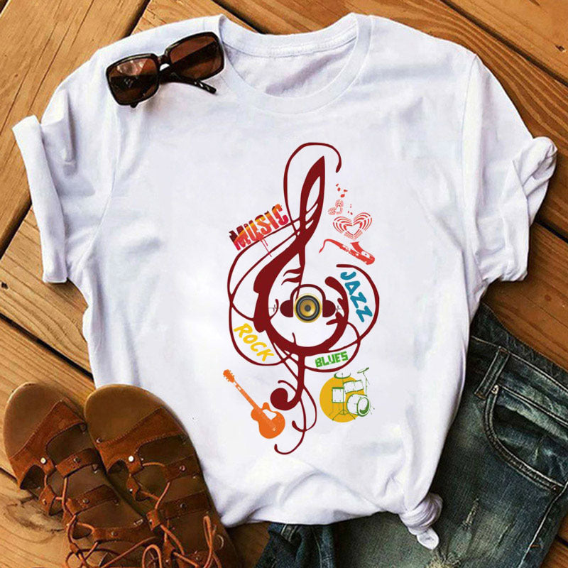 Positive Women's Music Note Printing Kawaii Top Love Female T-shirt