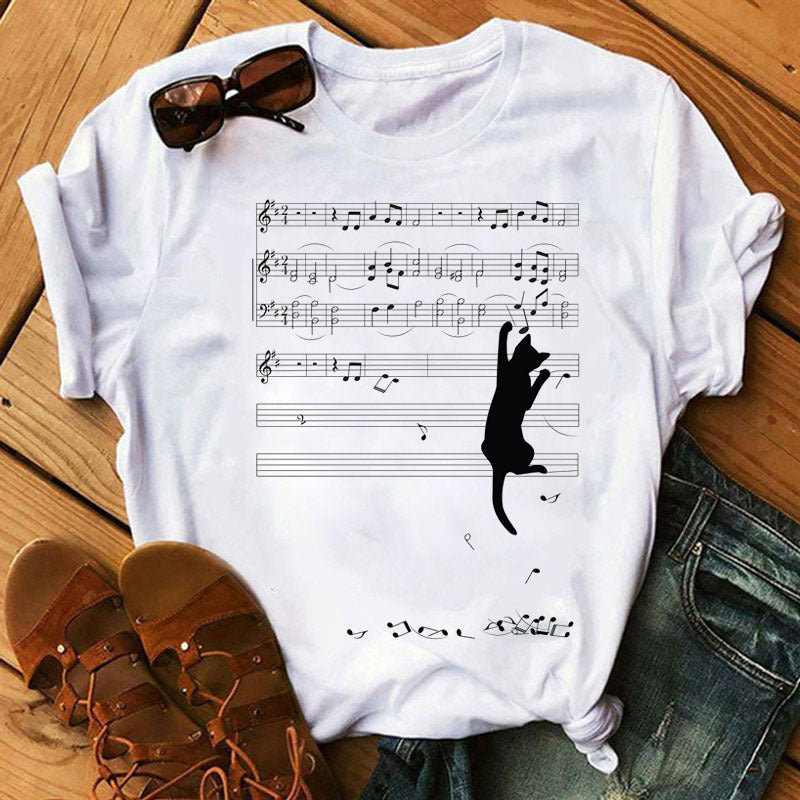 Positive Women's Music Note Printing Kawaii Top Love Female T-shirt