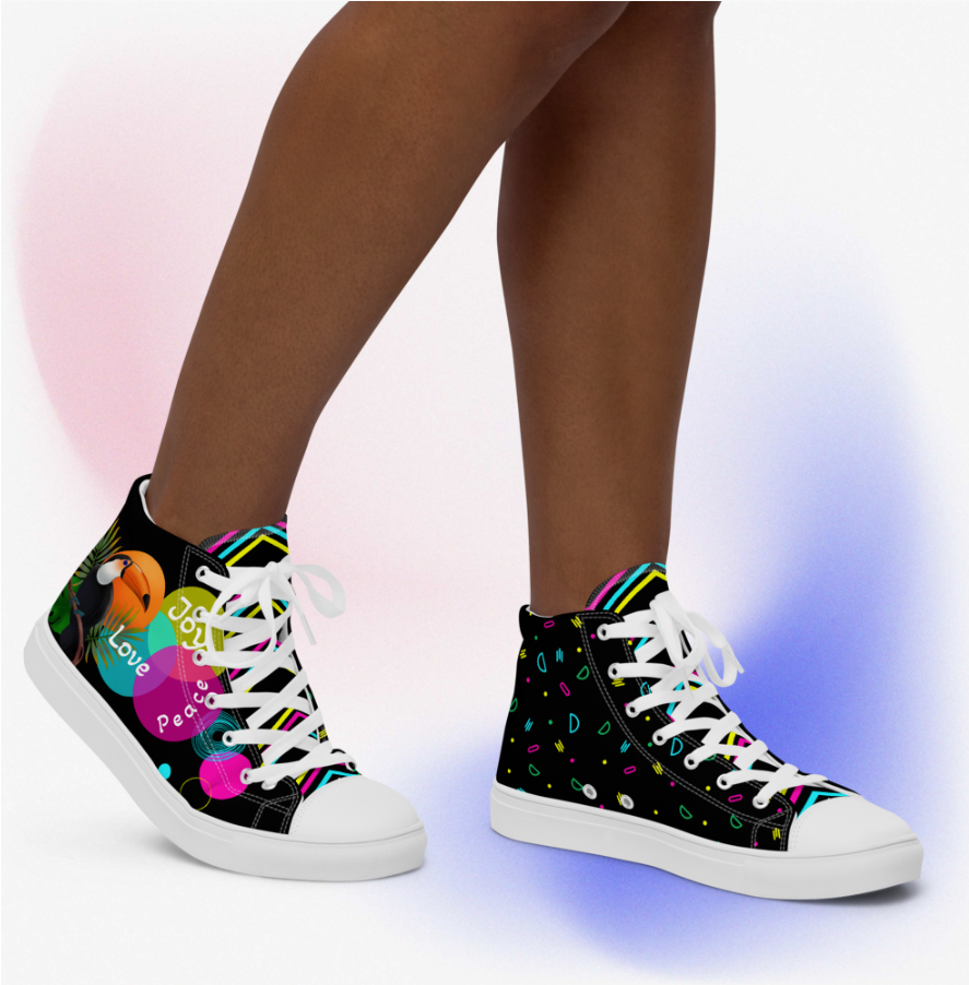 Inspirational High Top Canvas Shoes | Unisex | Toucan Exotic Bright Love Colour- Fashion With Meaning - US Size