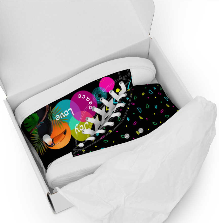 Inspirational High Top Canvas Shoes | Unisex | Toucan Exotic Bright Love Colour- Fashion With Meaning - US Size