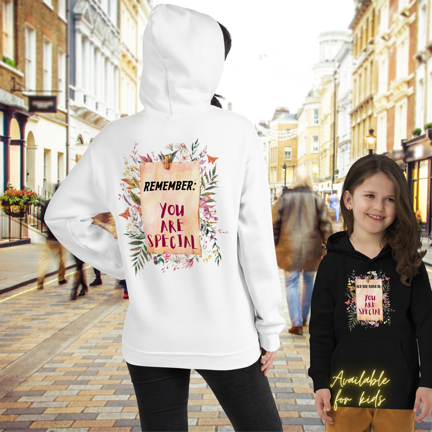 Botanical Floral Women Hoodie: Remember, You Are Special, Gift for Her, Back Print