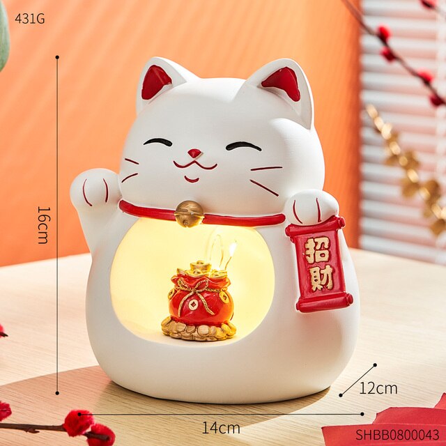 Welcome Good Luck Japanese Lucky Cat: Embrace Fortune with Charming Resin Figurines!