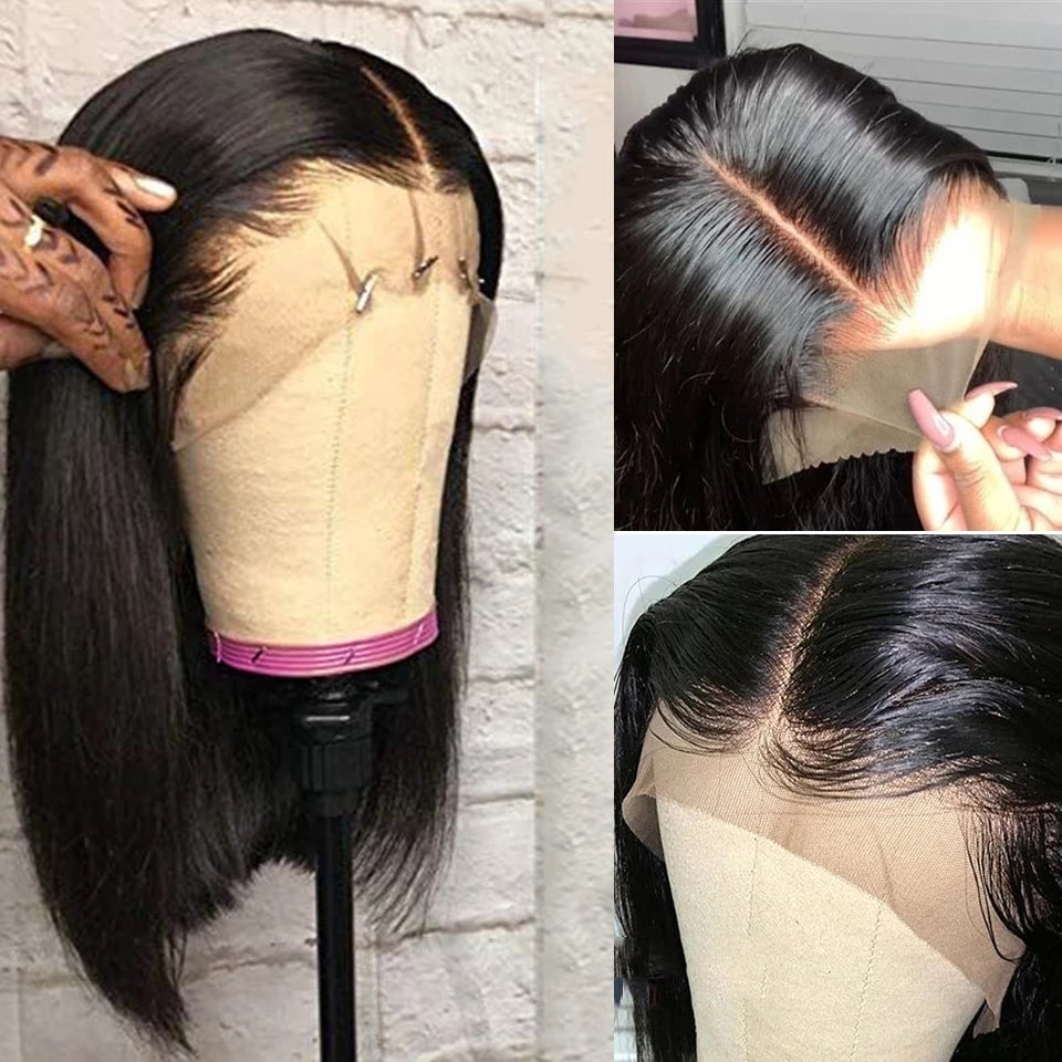100% Real Human Hair Super Double Drawn Straight Lace Frontal Wig