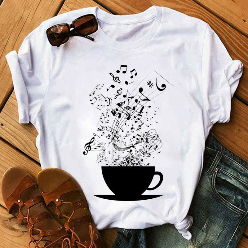 Positive Women's Music Note Printing Kawaii Top Love Female T-shirt