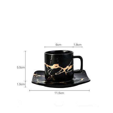 Coffee Mugs In White, Black and Gold Marble Effect Inlay