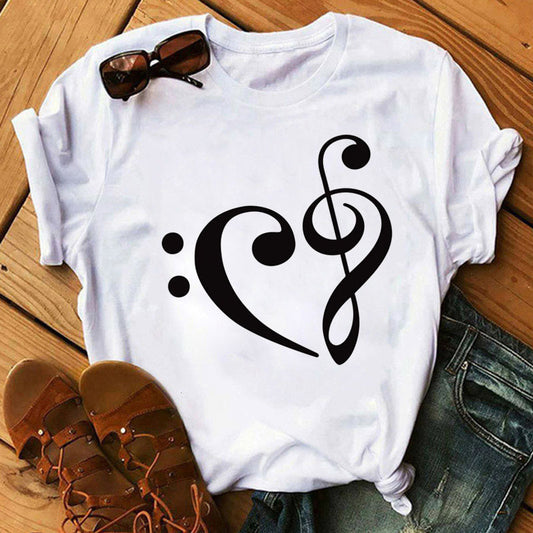 Positive Women's Music Note Printing Kawaii Top  Love Female  T-shirt