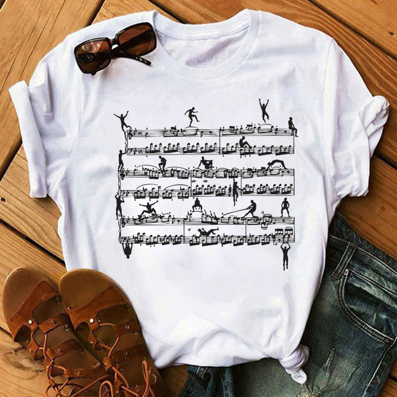 Positive Women's Music Note Printing Kawaii Top Love Female T-shirt
